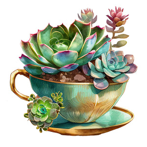 DIY - Teacup Succulents - 50*50CM 11CT 3 Stamped Cross Stitch