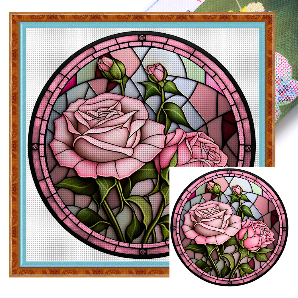 DIY - Glass Painting - Roses - 50*50CM 11CT 3 Stamped Cross Stitch
