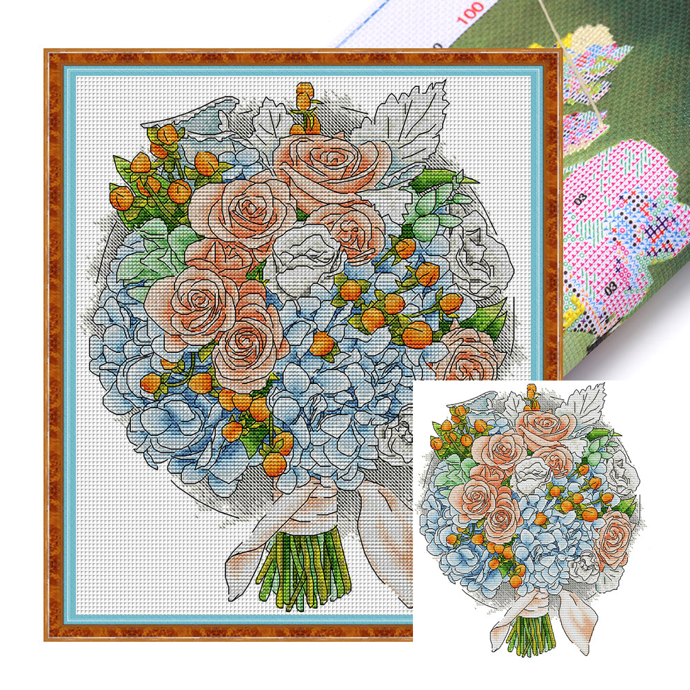 Joy Sunday - Orange Rose Bouquet - 32*36CM 14CT 2 Stamped Cross Stitch