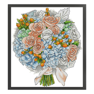 Joy Sunday - Orange Rose Bouquet - 32*36CM 14CT 2 Stamped Cross Stitch