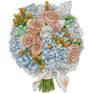 Joy Sunday - Orange Rose Bouquet - 32*36CM 14CT 2 Stamped Cross Stitch