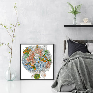 Joy Sunday - Orange Rose Bouquet - 32*36CM 14CT 2 Stamped Cross Stitch