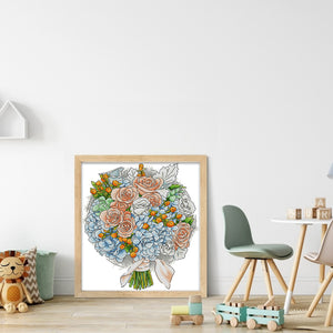 Joy Sunday - Orange Rose Bouquet - 32*36CM 14CT 2 Stamped Cross Stitch