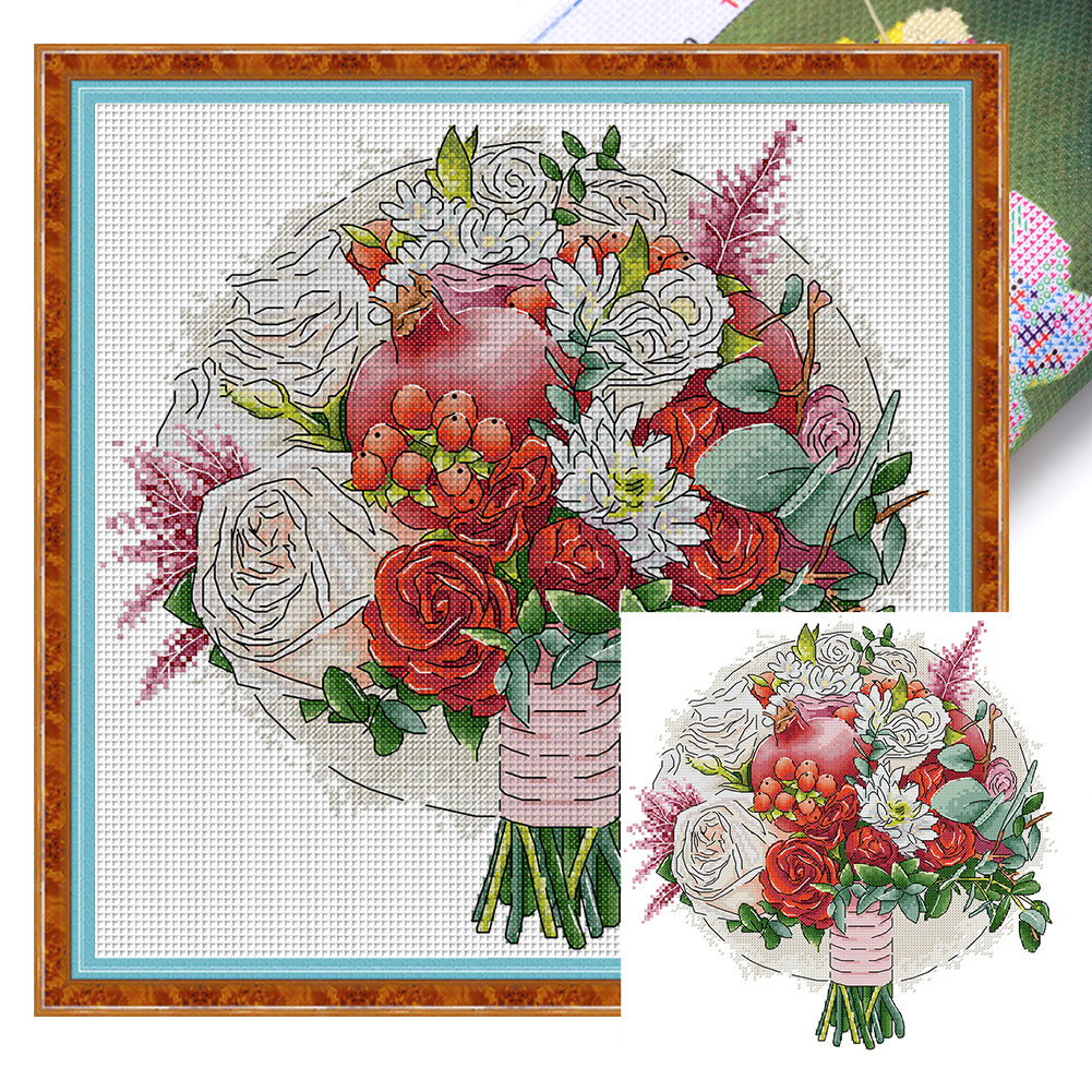 Joy Sunday - Pomegranates And Flowers - 34*35CM 14CT 2 Stamped Cross Stitch