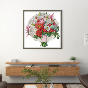 Joy Sunday - Pomegranates And Flowers - 34*35CM 14CT 2 Stamped Cross Stitch