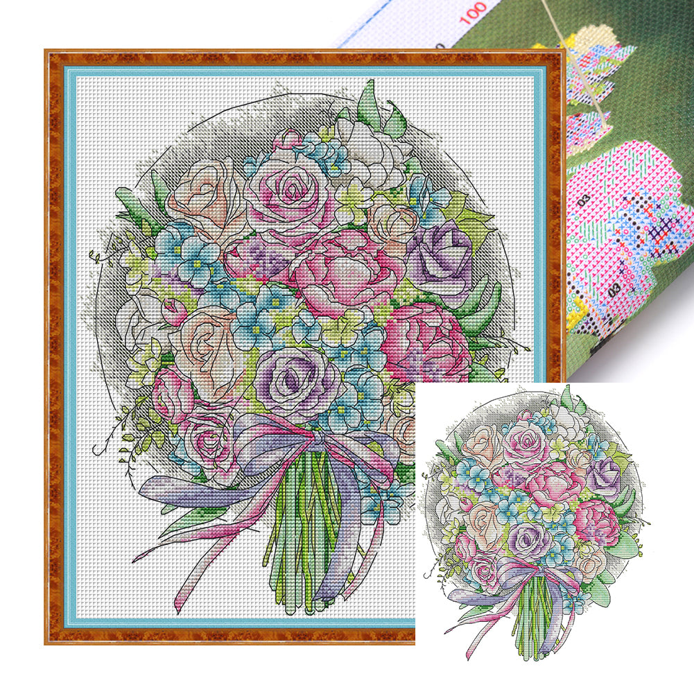 Joy Sunday - Purple Rose Bouquet - 33*36CM 14CT 2 Stamped Cross Stitch