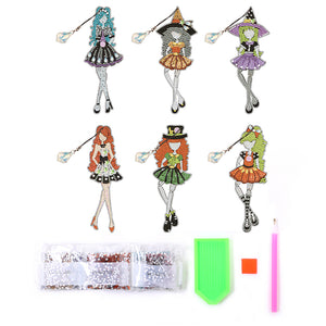 6pcs Bookmark Diamond Dots with Crystal Little Witch Dot Drill Book Mark Cartoon