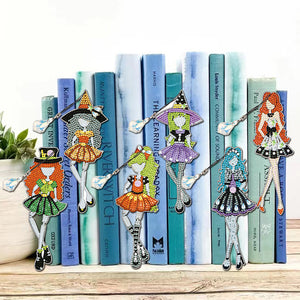 6pcs Bookmark Diamond Dots with Crystal Little Witch Dot Drill Book Mark Cartoon