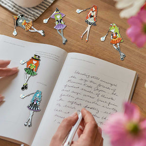 6pcs Bookmark Diamond Dots with Crystal Little Witch Dot Drill Book Mark Cartoon