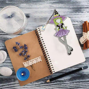 6pcs Bookmark Diamond Dots with Crystal Little Witch Dot Drill Book Mark Cartoon