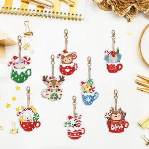 Christmas 8PCS Rhinestone Painting Pendant Double Sided (Xmas Hat Cup Animal)