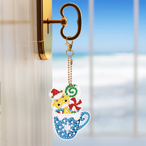 Christmas 8PCS Rhinestone Painting Pendant Double Sided (Xmas Hat Cup Animal)