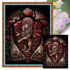 Huancan - Glass Painting - Lion And Roses - 40*55CM 11CT 3 Stamped Cross Stitch