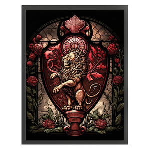 Huancan - Glass Painting - Lion And Roses - 40*55CM 11CT 3 Stamped Cross Stitch