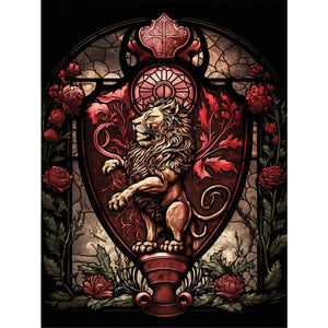 Huancan - Glass Painting - Lion And Roses - 40*55CM 11CT 3 Stamped Cross Stitch