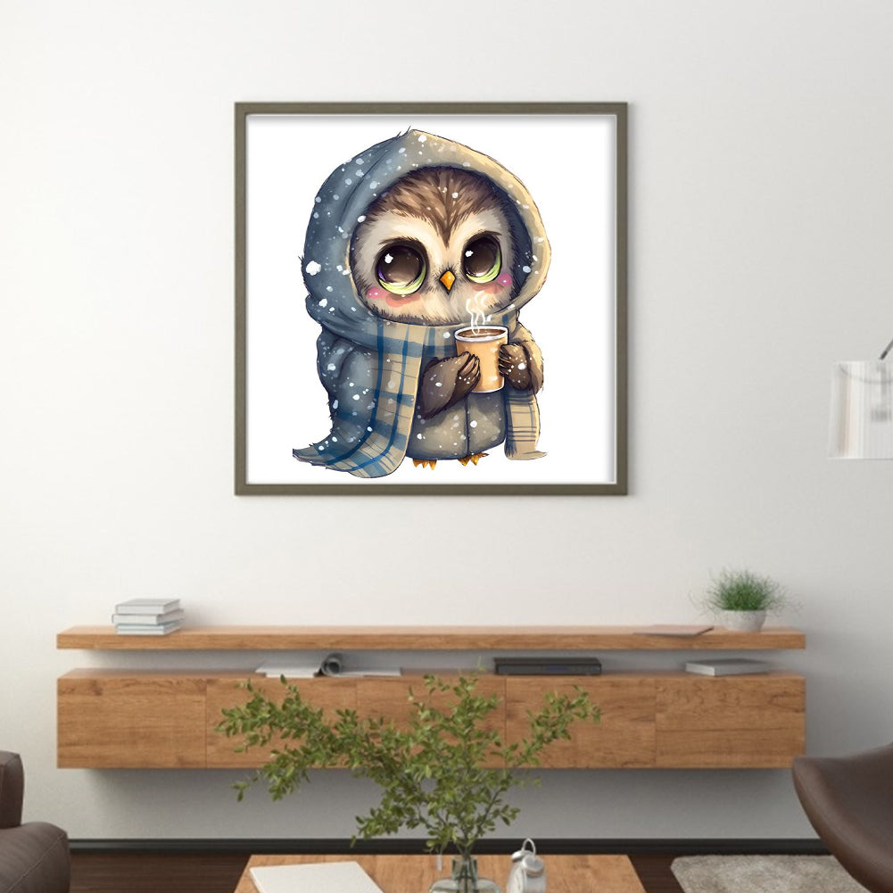 Owl - Full 18CT Stamped Cross Stitch 20x20CM - Huacan