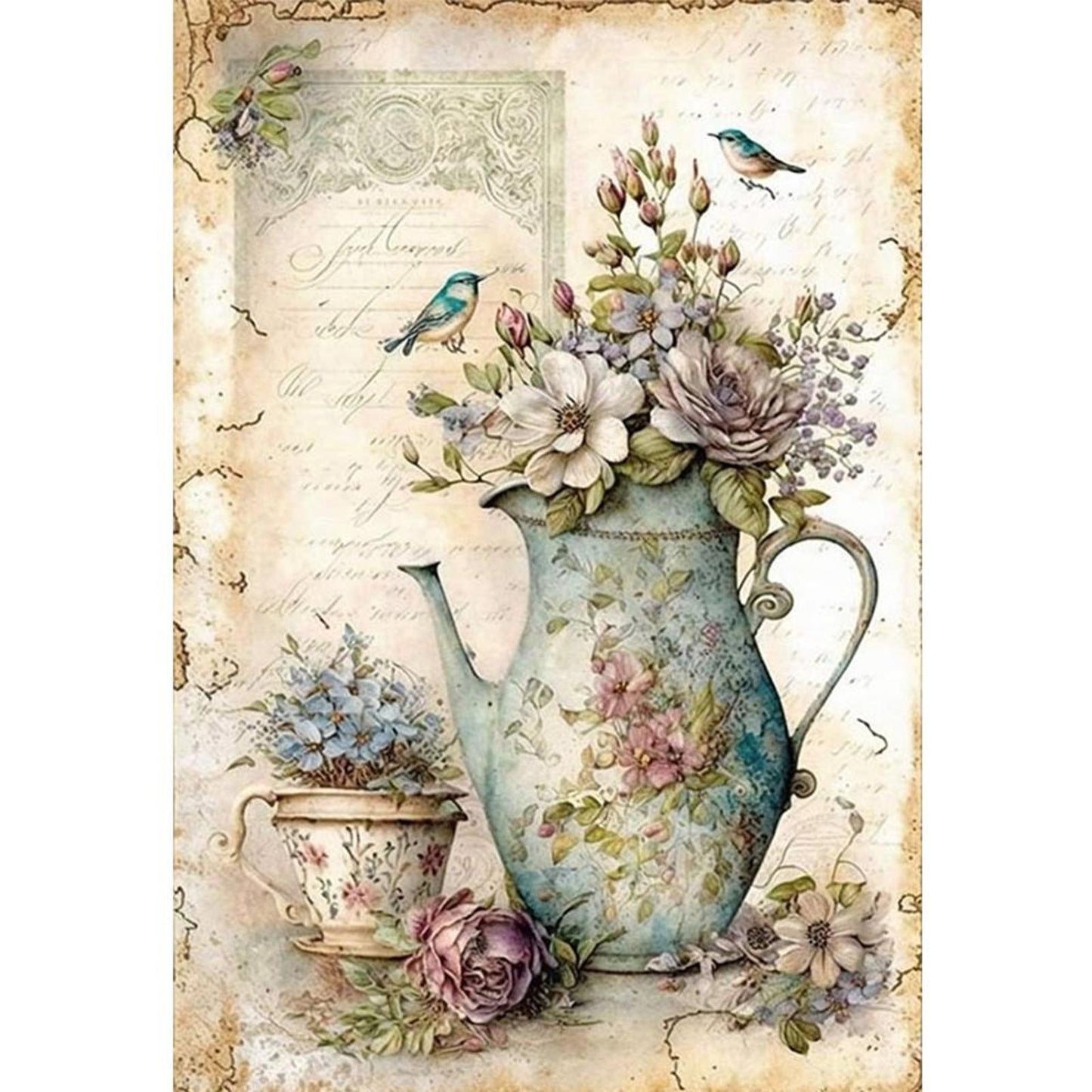 Vintage Poster - Vase And Bird - Full 11CT Stamped Cross Stitch 40x60CM - Huacan