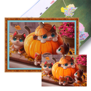 Yishu - Pumpkin Kitten - 55*40CM 11CT 3 Stamped Cross Stitch