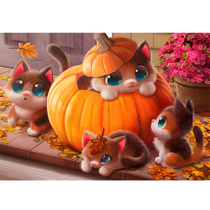 Yishu - Pumpkin Kitten - 55*40CM 11CT 3 Stamped Cross Stitch