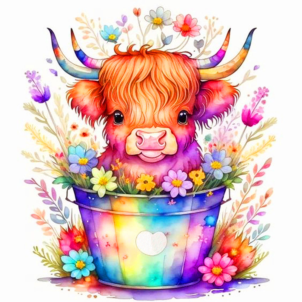 Yak In A Colorful Bucket 40*40CM(Canvas) Full Round Drill Diamond Painting