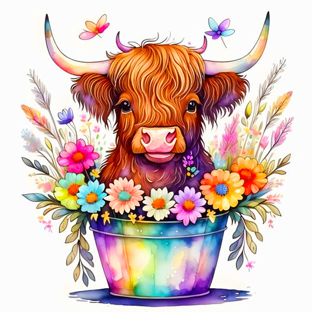 Yak In A Flower Bucket 40*40CM(Canvas) Full Round Drill Diamond Painting