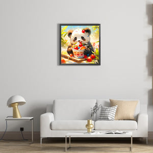 Panda Eating Cake 40*40CM(Canvas) Full Round Drill Diamond Painting