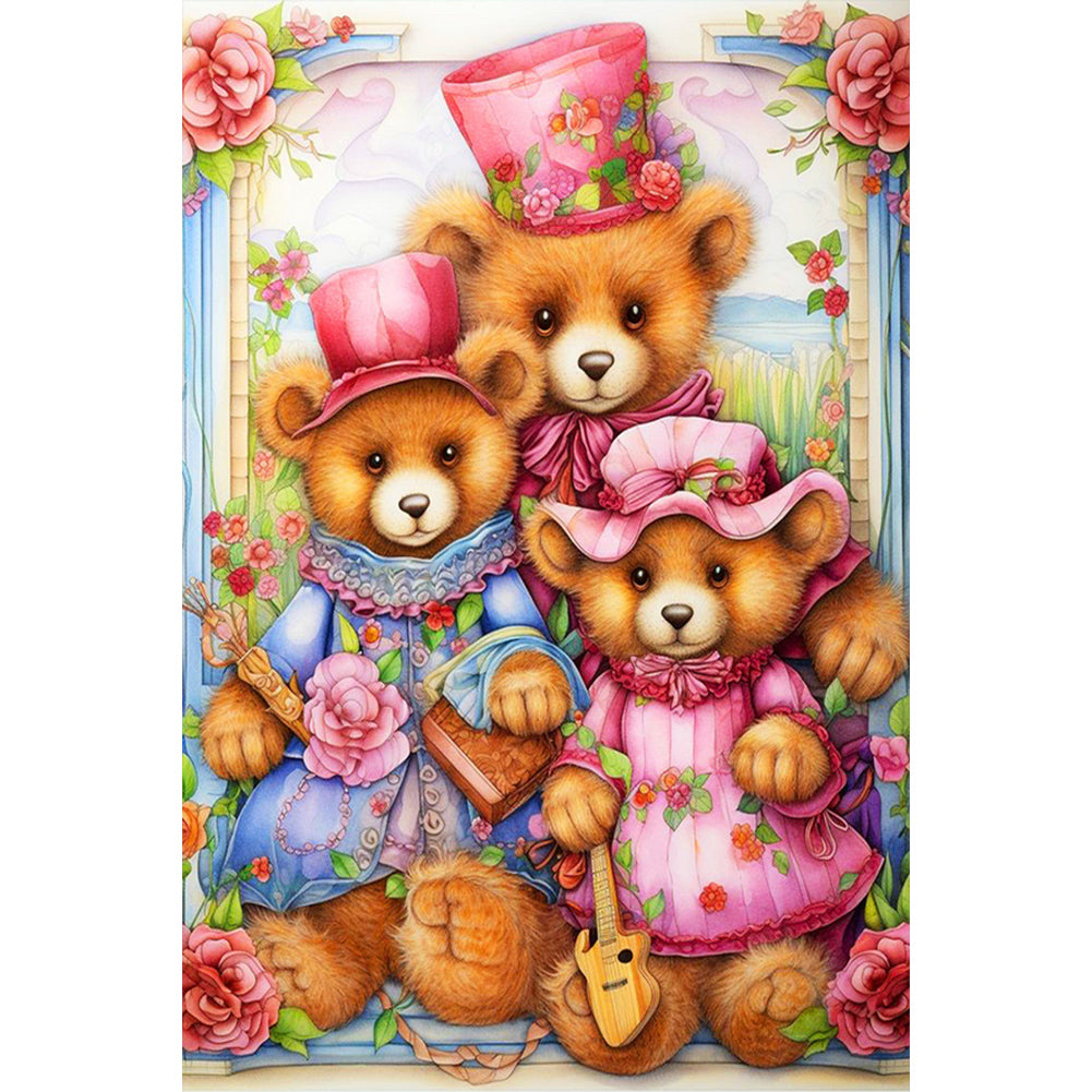 Three Teddy Bears 40*60CM(Canvas) Full Round Drill Diamond Painting