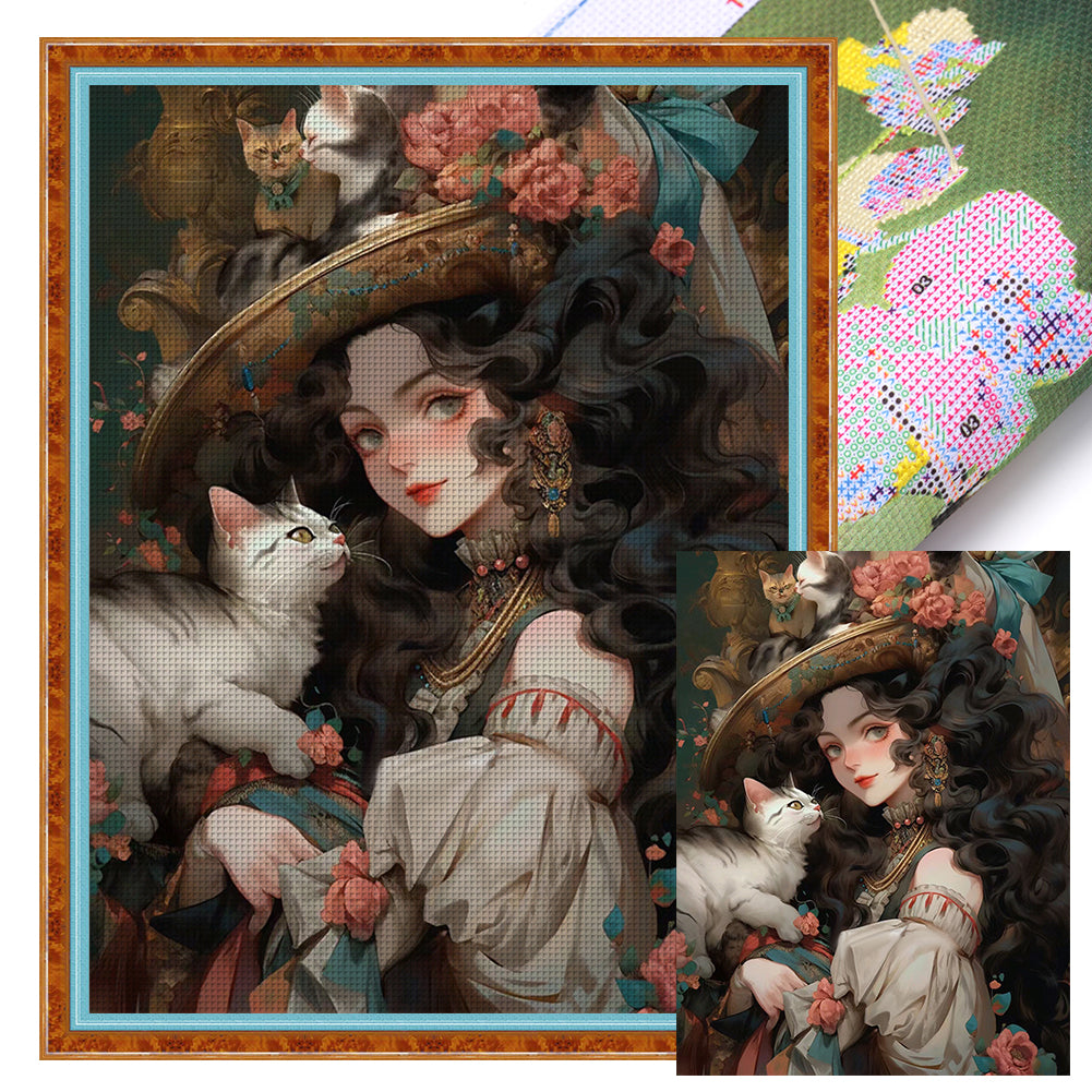 Yishu - Classic Girl - 50*65CM 11CT 3 Stamped Cross Stitch