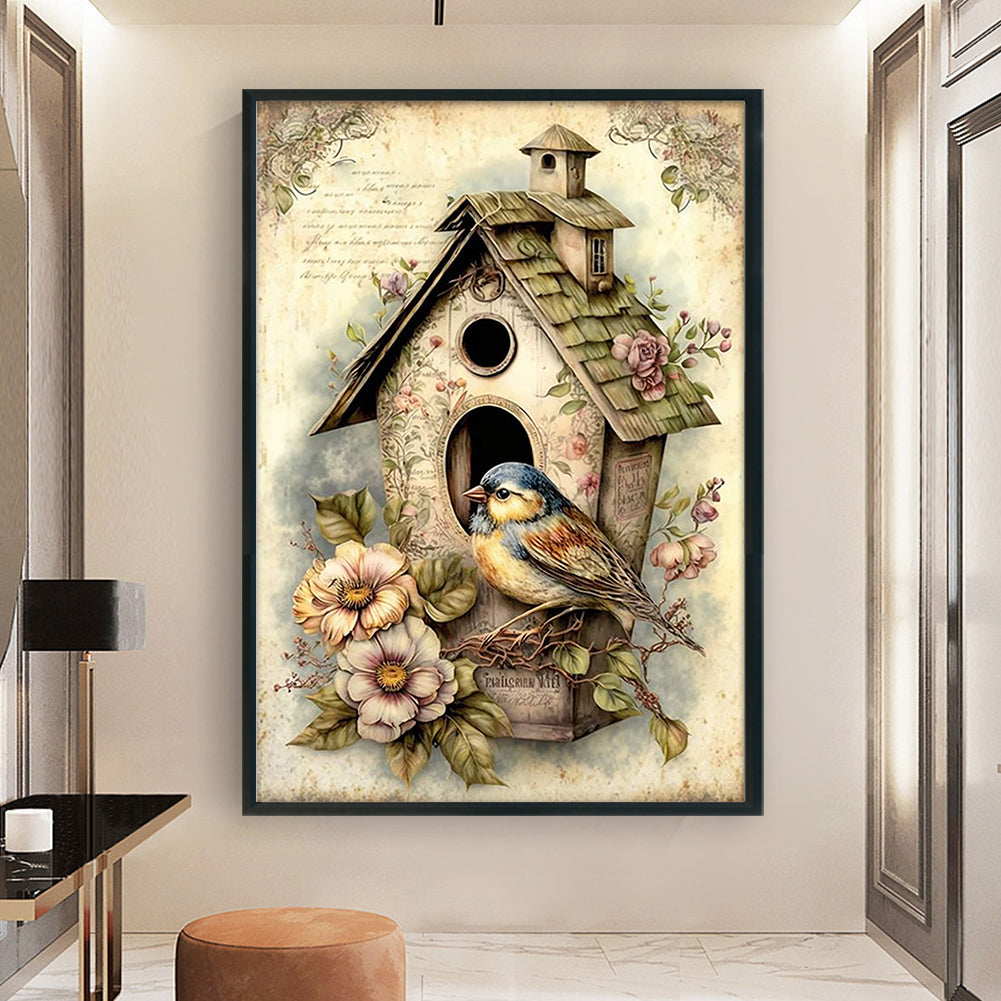 Vintage Poster - Bird And Birdcage - Full 11CT Counted Cross Stitch 40x60CM - Yishu