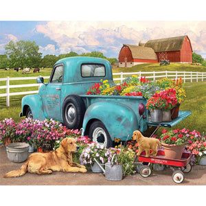 Flower Truck 50*40CM(Canvas) Full Round Drill Diamond Painting
