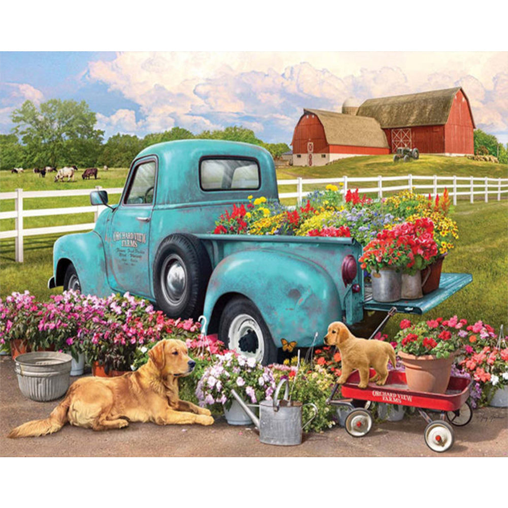 Flower Truck 50*40CM(Canvas) Full Round Drill Diamond Painting