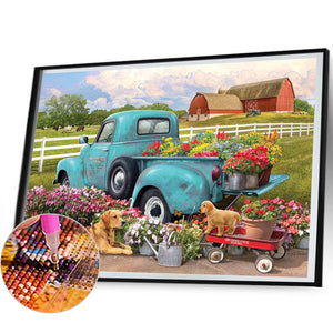 Flower Truck 50*40CM(Canvas) Full Round Drill Diamond Painting
