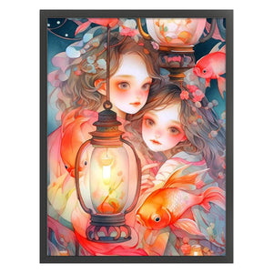 Huancan - Lantern Girl - 50*65CM 11CT 3 Stamped Cross Stitch