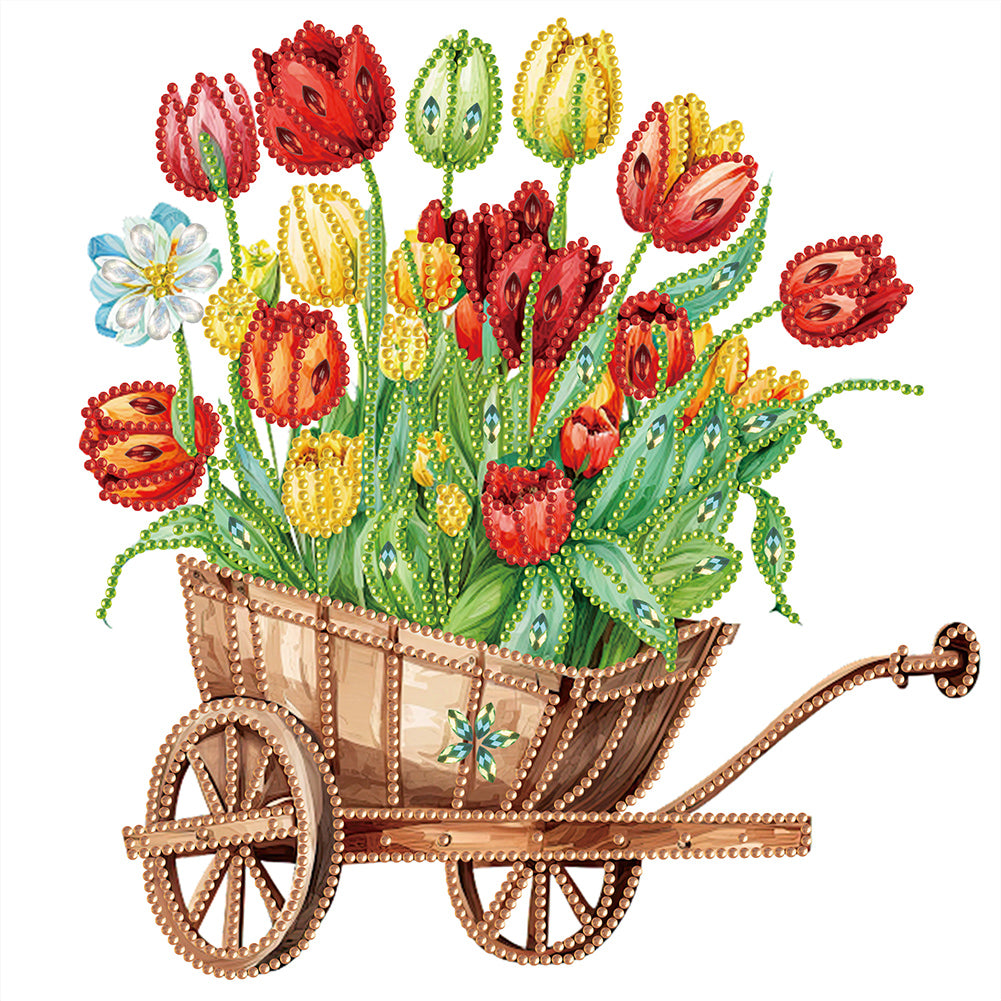 Tulips And Cart 30*30CM(Canvas) Partial Special Shaped Drill Diamond Painting