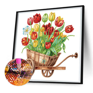 Tulips And Cart 30*30CM(Canvas) Partial Special Shaped Drill Diamond Painting