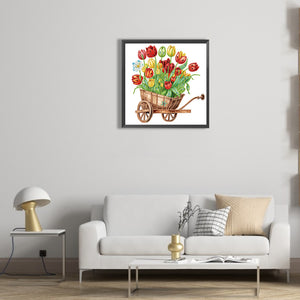 Tulips And Cart 30*30CM(Canvas) Partial Special Shaped Drill Diamond Painting