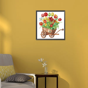 Tulips And Cart 30*30CM(Canvas) Partial Special Shaped Drill Diamond Painting