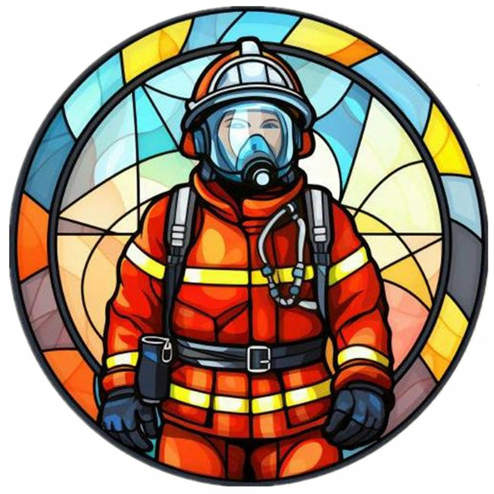 Firefighter Round Plate 40*40CM(Canvas) Full Round Drill Diamond Painting