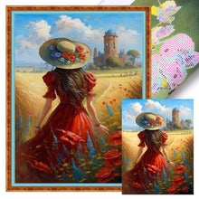 Load image into Gallery viewer, Huancan - Girl With Poppies In The Manor (Back View) - 40*55CM 11CT 3 Stamped Cross Stitch
