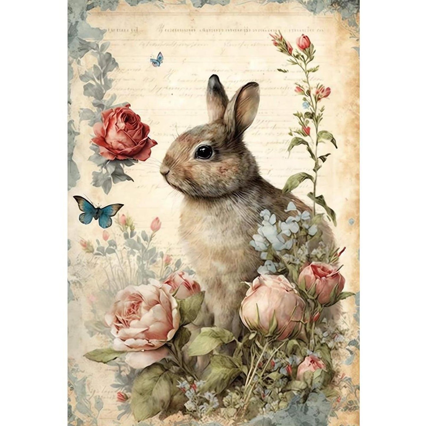 Vintage Poster - Rabbit And Peony - Full 11CT Stamped Cross Stitch 40x60CM - Huacan