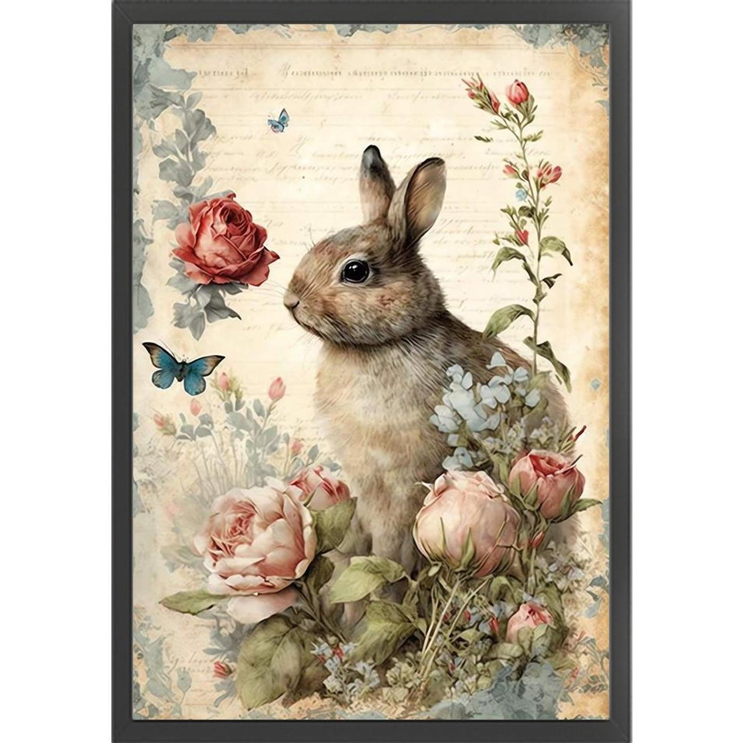 Vintage Poster - Rabbit And Peony - Full 11CT Stamped Cross Stitch 40x60CM - Huacan