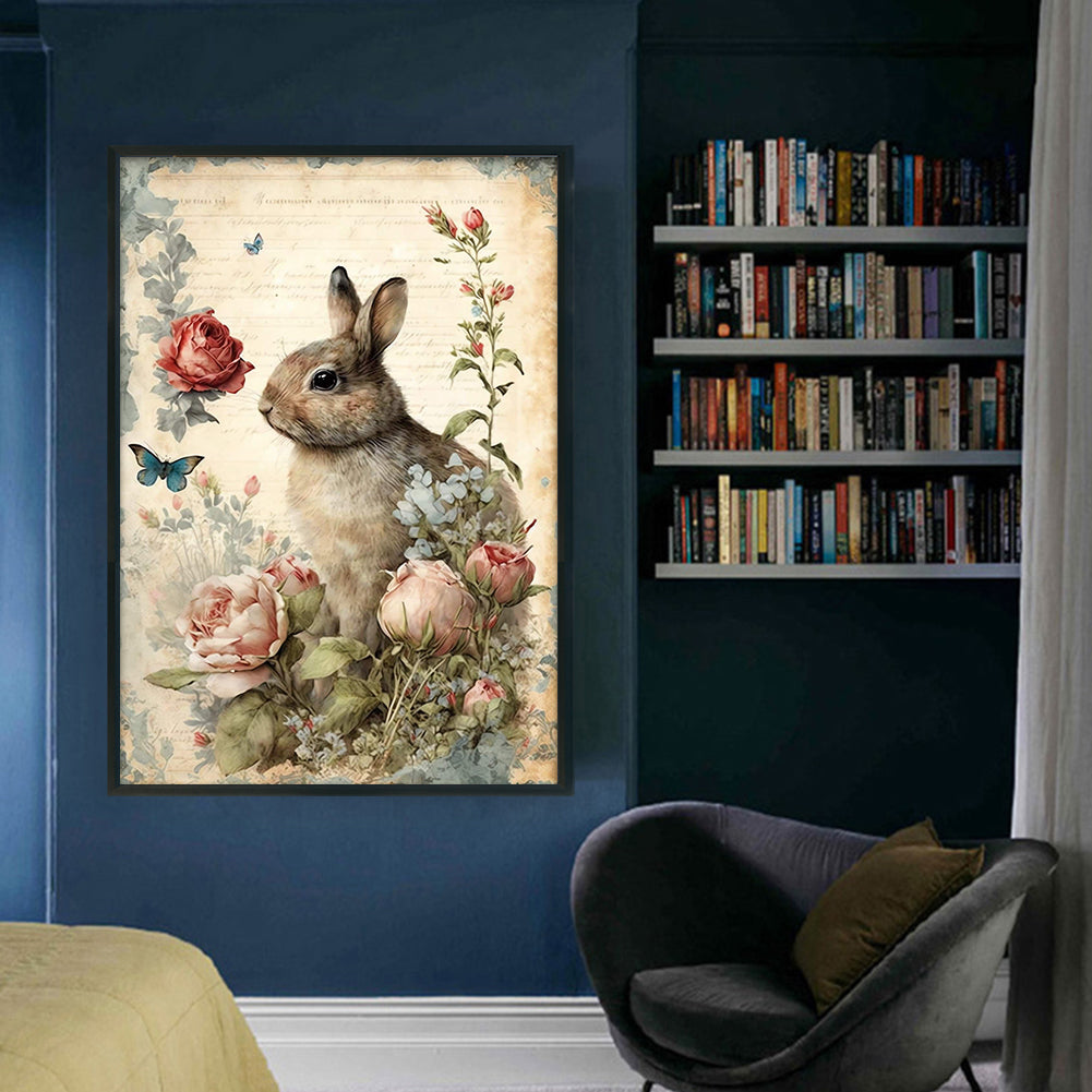 Vintage Poster - Rabbit And Peony - Full 11CT Stamped Cross Stitch 40x60CM - Huacan