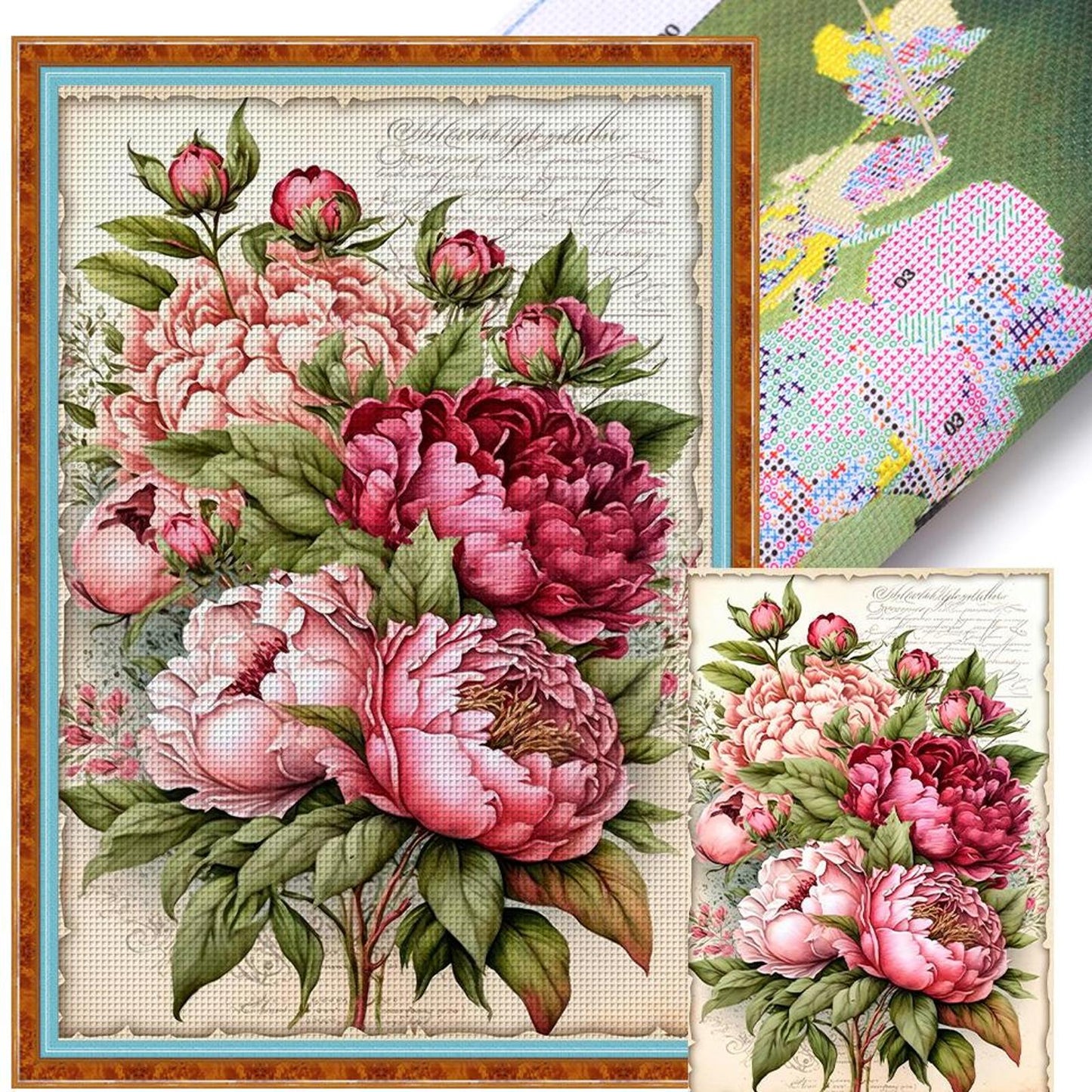 Vintage Poster - Peony Bouquet - Full 11CT Stamped Cross Stitch 40x60CM - Huacan