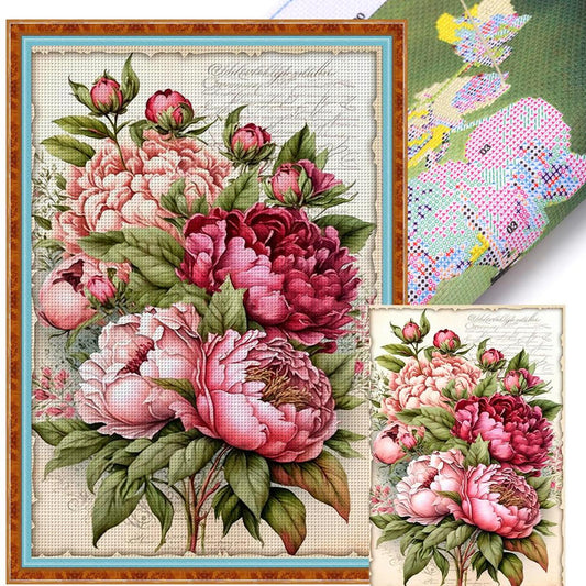 Vintage Poster - Peony Bouquet - Full 11CT Stamped Cross Stitch 40x60CM - Huacan