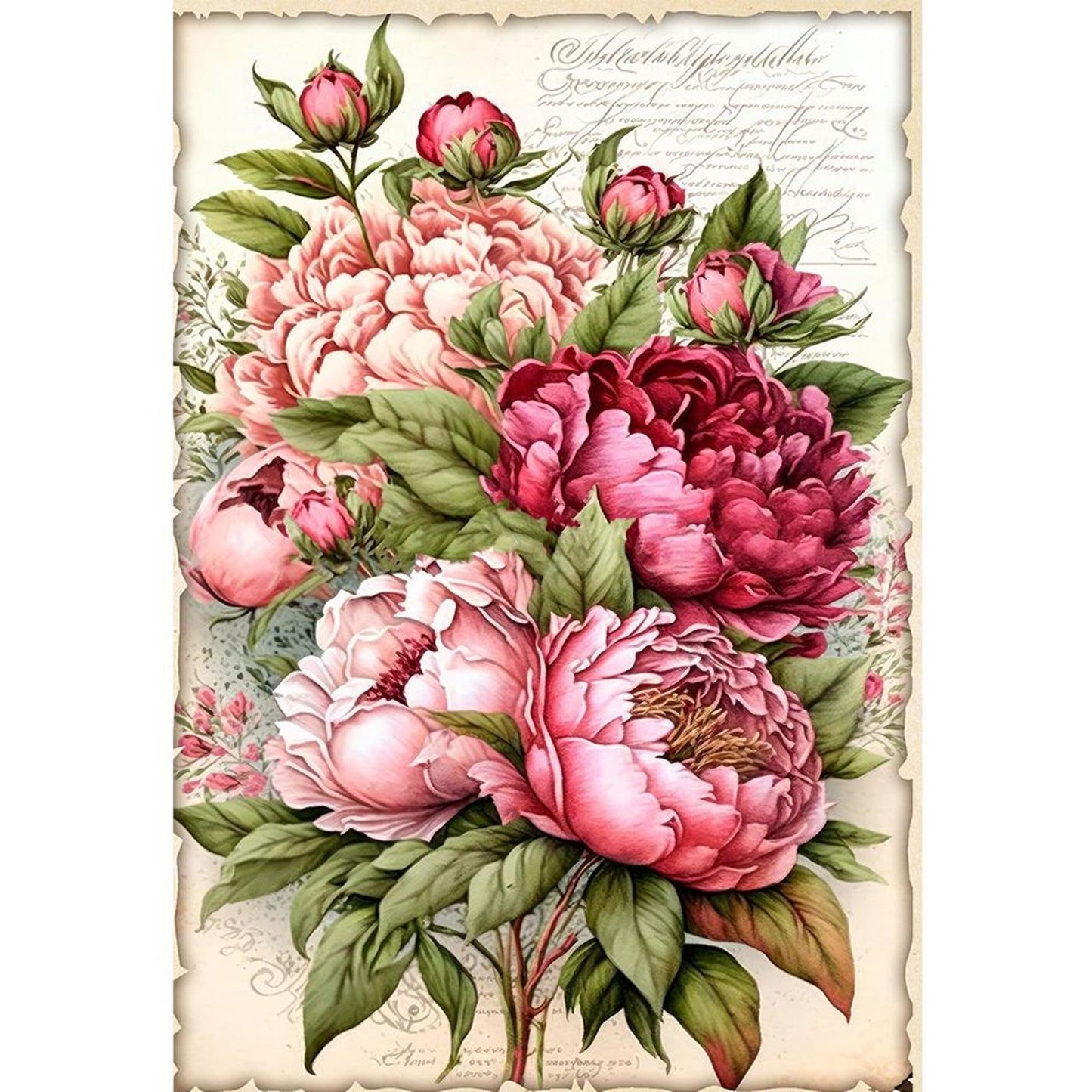 Vintage Poster - Peony Bouquet - Full 11CT Stamped Cross Stitch 40x60CM - Huacan
