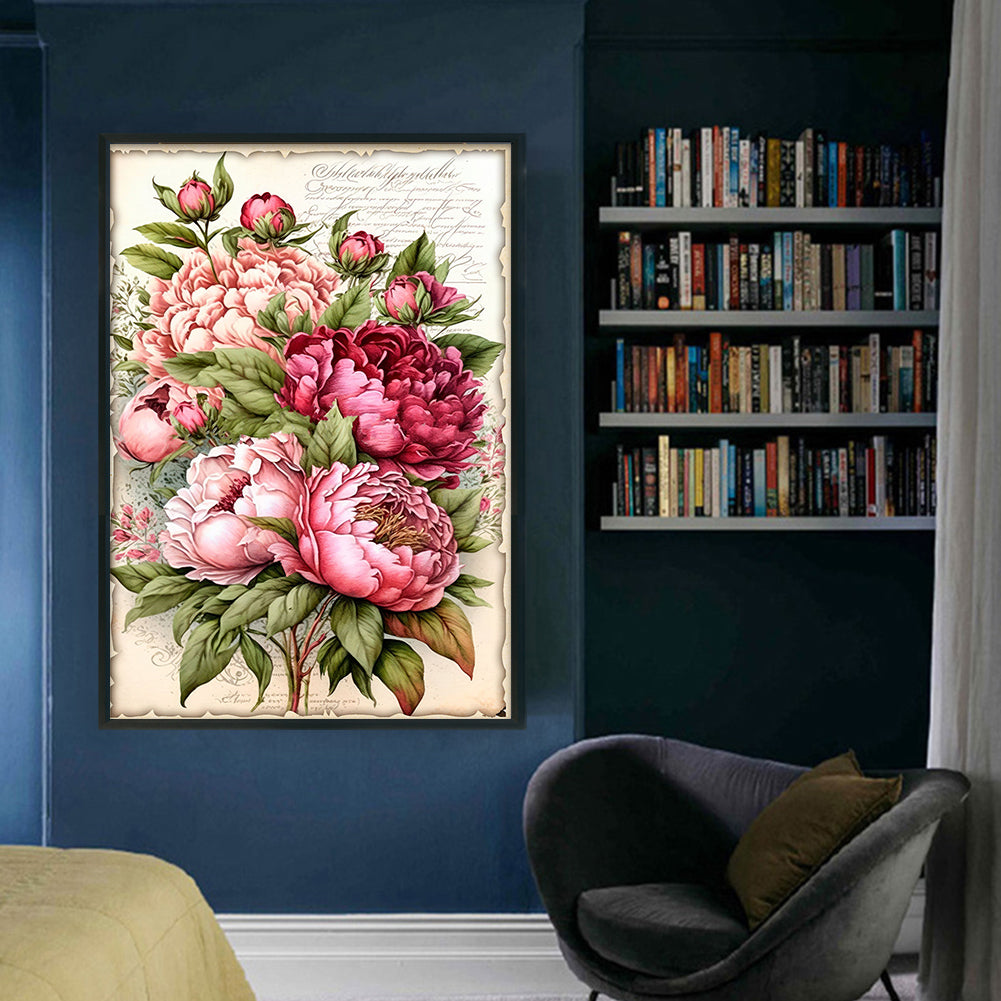 Vintage Poster - Peony Bouquet - Full 11CT Stamped Cross Stitch 40x60CM - Huacan