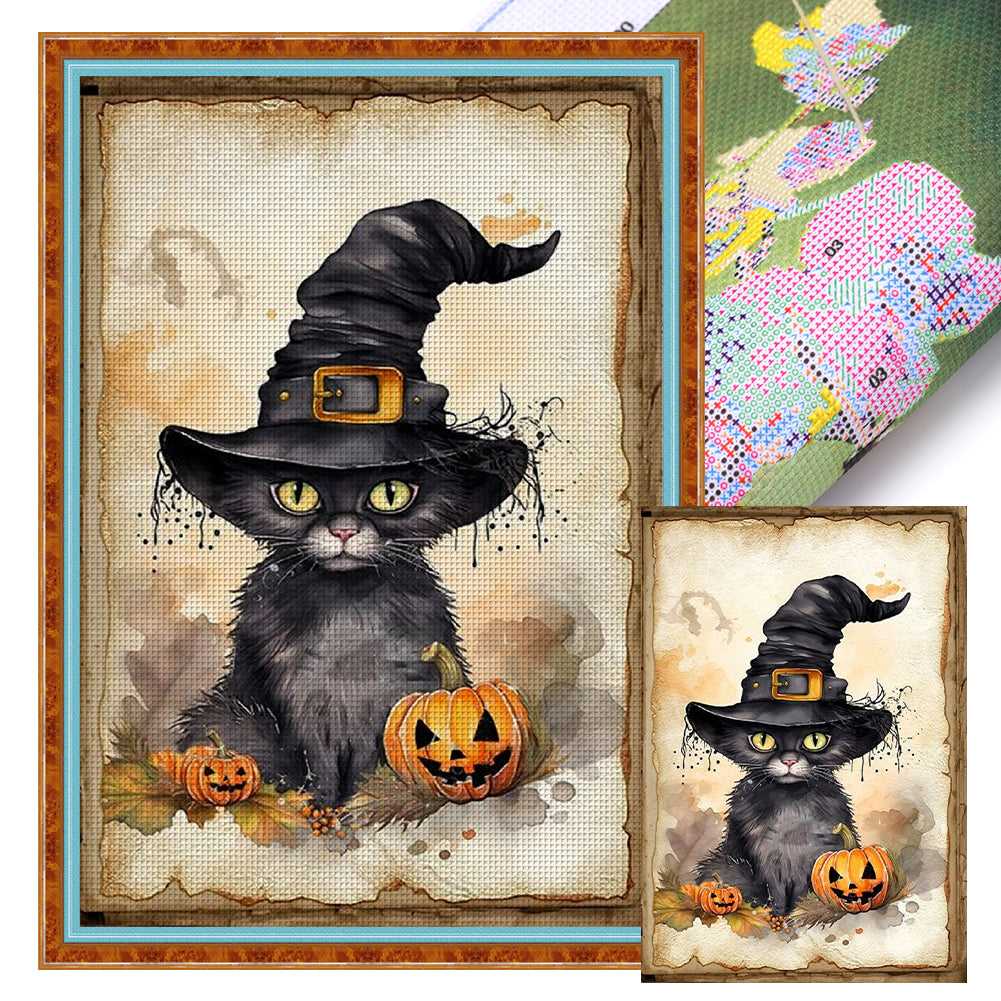 Huancan - Halloween - Pumpkin And Black Cat - 40*60CM 11CT 3 Stamped Cross Stitch