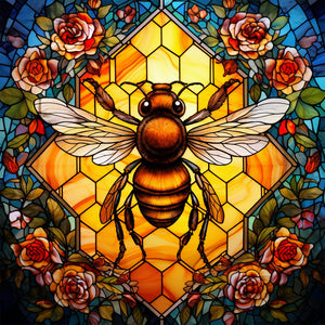 Flower And Bee Glass Painting 40*40CM(Canvas) Full Round Drill Diamond Painting