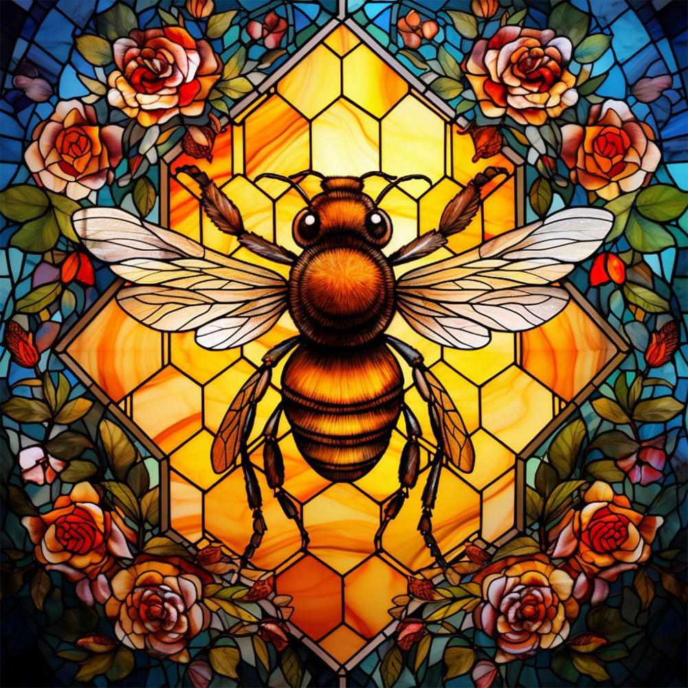 Flower And Bee Glass Painting 40*40CM(Canvas) Full Round Drill Diamond Painting