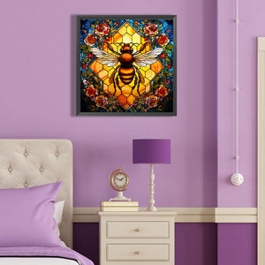 Flower And Bee Glass Painting 40*40CM(Canvas) Full Round Drill Diamond Painting